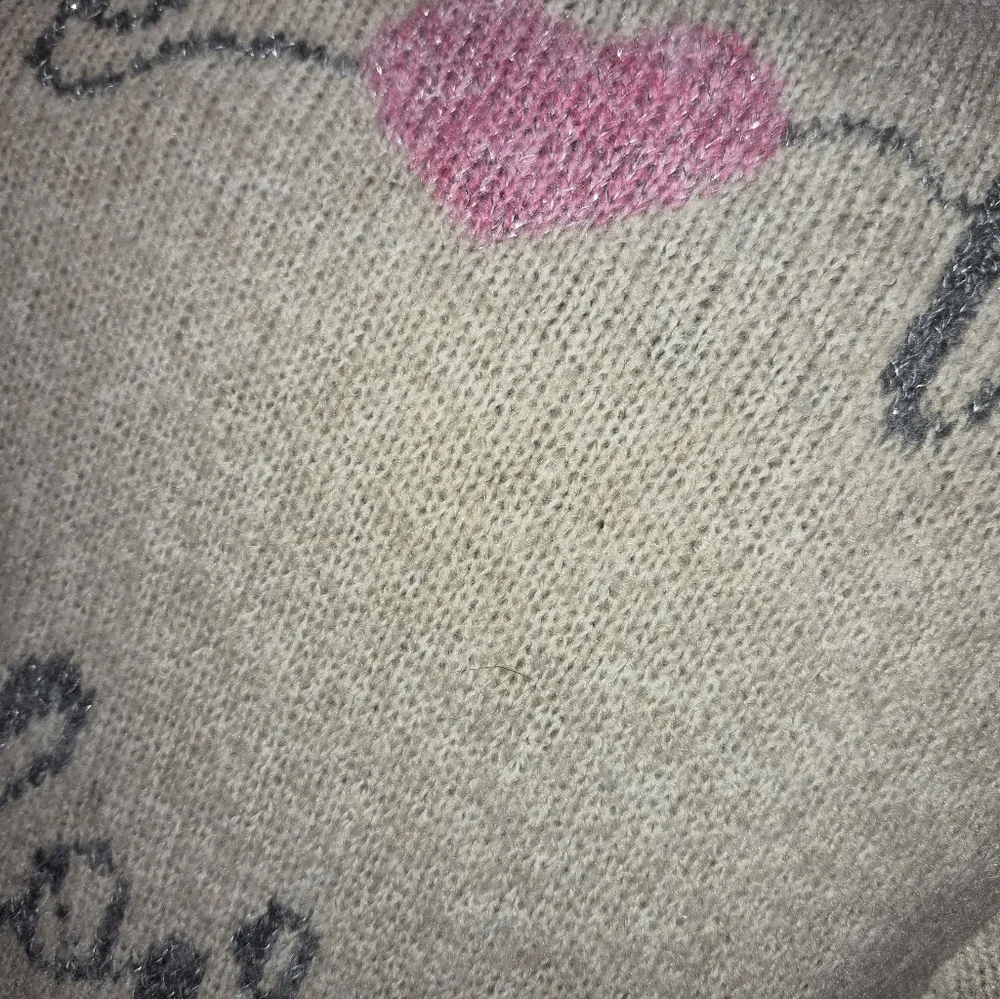Cupcakes and Cashmere Womens Cream & Pink Heart Long Sleeve Sweater Size Medium - Picture 4 of 4